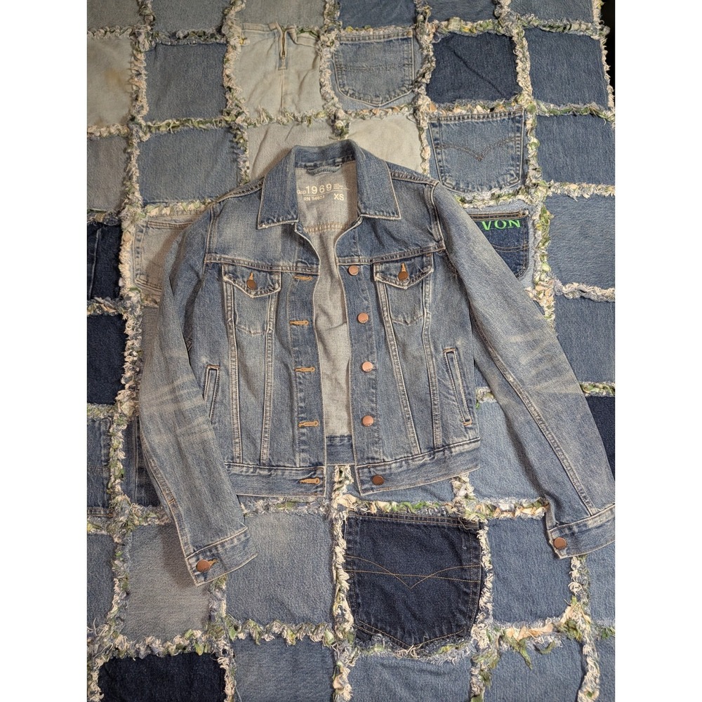 Gap 1969 Jean Jacket Womens‎ Size XS Blue Denim Trucker Biker Distressed VTG